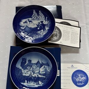 Royal Copenhagen Cobalt Blue Holiday Scene Decorative Plates
